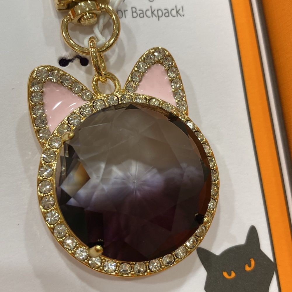 NWT.  True to Form, black cat, crystal/rhinestone, handbag charm.
